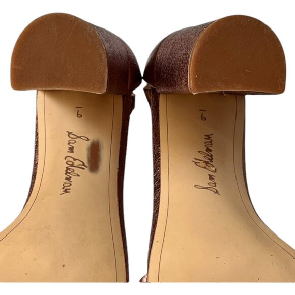 Sam Edelman Yaro Ankle Strap Heeled Crinkle Leather Sandals - Copper - 9 - Picture 8 of 14